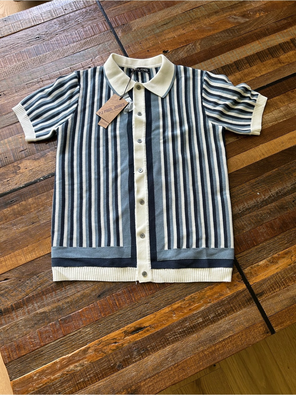 PJ Paul Jones Striped Polo Button-Front Top. NWT.